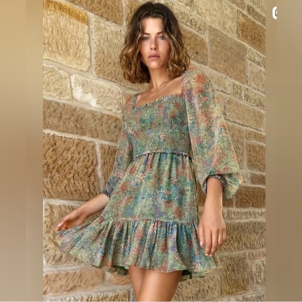 Aritzia Wilfred Floral Puff Sleeve Mini Dress
